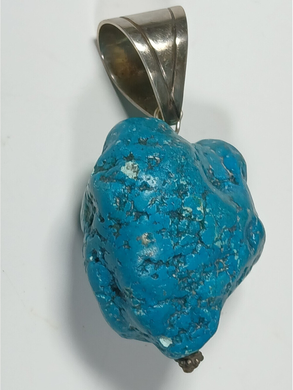 Vtg Natural Turquoise Howlite LARGE Nugget Statement Pendant S. Silver bail 102g